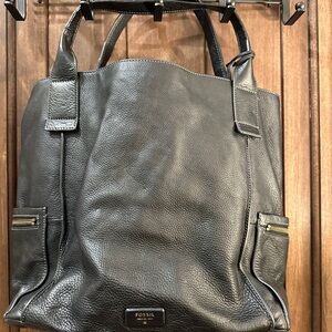 Large Black Pebbled Fossil Tote